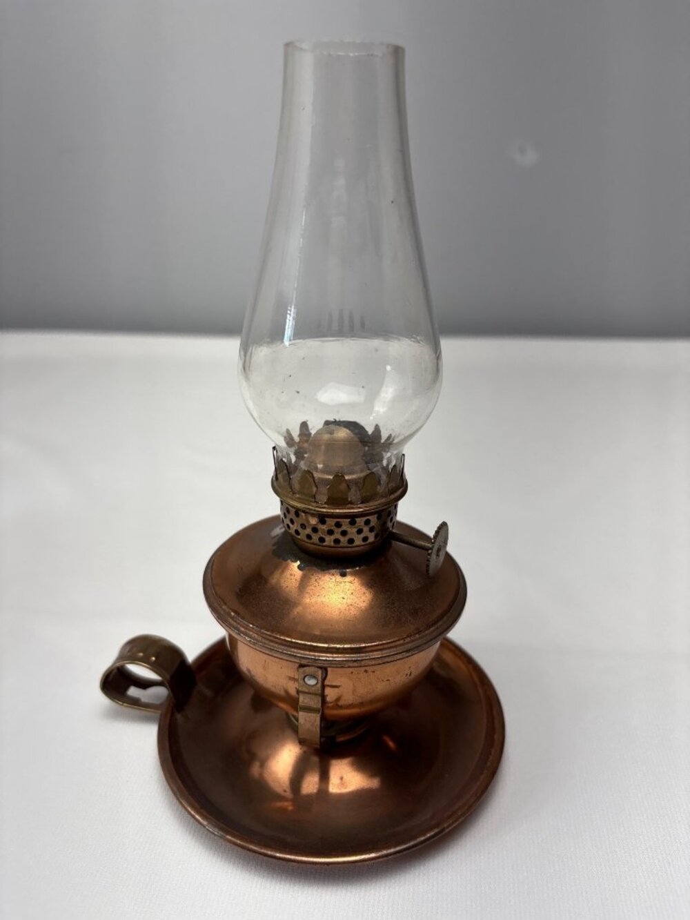 Copper Mini Oil Lamp Glass Chimney Vintage Table Decorative Accent Vintage